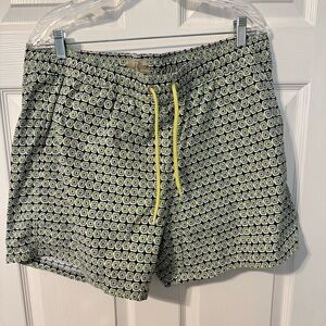 J. Crew Classic Swim Trunk, Black/Cream/Lime Green, XL
